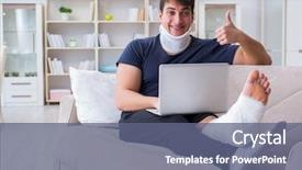  Presentation with crash - Theme having fracture - man injured in car crash background and a ocean colored foreground