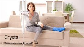  Presentation with car accident - PPT theme consisting of fracture - woman after car accident suffering background and a coral colored foreground