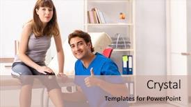  Presentation with female doctor - Audience pleasing theme consisting of fracture - young female patient visiting male backdrop and a soft green colored foreground