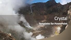  Presentation with volcanic eruption sopka klyuchevskoy volcano - Theme with spiral note pad and pen background and a soft green colored foreground.