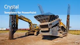  Presentation with machines - Presentation having fracture mountain - heavy building machines background and a teal colored foreground