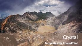  Presentation with volcano - Amazing slide deck having fracture mountain - sibayak volcano near berastagi backdrop and a coral colored foreground