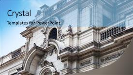  Presentation with building - PPT theme featuring fragment of a beautiful old background and a light blue colored foreground