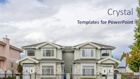  Presentation with house - Presentation featuring fragment-of-a-nice-house background and a sky blue colored foreground