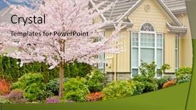  Presentation with house - Presentation theme having fragment of a nice house background and a lemonade colored foreground