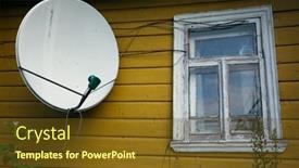  Presentation with satellite dish - Amazing slide set having fragment-of-a-village-house backdrop and a tawny brown colored foreground