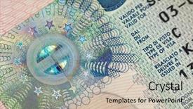  Presentation with passport - Audience pleasing presentation theme consisting of fragment of european schengen visa backdrop and a soft green colored foreground