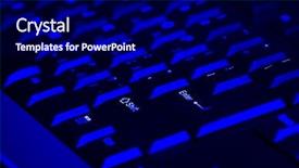  Presentation with light blue color - Amazing PPT theme having fragment of keyboard from the corporate computer of dark color illuminated from beneath light with a blue tint backdrop and a navy blue colored foreground