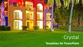  Presentation with luxury resort - Presentation having fragment of luxury resort at night background and a forest green colored foreground