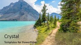  Presentation with rock climbing to top of mountain - Presentation theme having fragment of mountain bow lake background and a yellow colored foreground