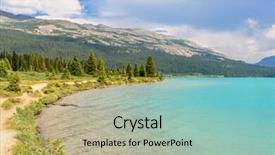  Presentation with rock climbing to top of mountain - PPT theme enhanced with fragment of mountain bow lake background and a  colored foreground