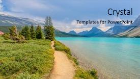  Presentation with mountain rainer - Slide set with fragment of mountain bow lake background and a light blue colored foreground