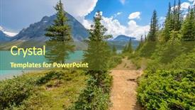  Presentation with wudang mountain - PPT theme featuring fragment of mountain lake trail background and a  colored foreground