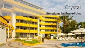  Presentation with hotel resort - Slide deck with fragment of nice luxury resort hotel with beautiful pool background and a lemonade colored foreground