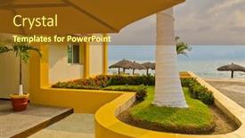  Presentation with hotel resort - PPT layouts having fragment of nice luxury resort hotel with beautiful ocean view background and a tawny brown colored foreground