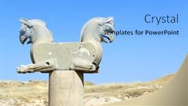  Presentation with ancient iran - Slide deck having fragment-of-stone-column-sculpture background and a light blue colored foreground