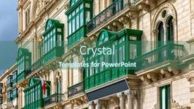  Presentation with green building - Presentation theme featuring fragment-of-the-building-s background and a ocean colored foreground