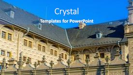  Presentation with prague - Colorful presentation enhanced with fragment of the top of old building at prague city czech republic backdrop and a teal colored foreground