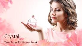  Presentation with fragrance - Amazing slide set having fragrance - beautiful woman with perfume bottle backdrop and a lemonade colored foreground