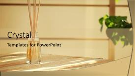  Presentation with fragrance - PPT theme featuring fragrance - handmade reed freshener on wooden background and a yellow colored foreground