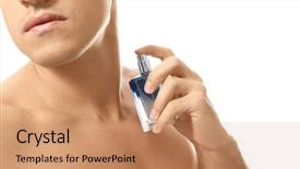  Presentation with perfume - Beautiful PPT theme featuring fragrance - handsome man with bottle backdrop and a coral colored foreground