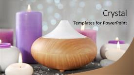  Presentation with fragrance - Presentation theme featuring fragrance air - oil diffuser on blurred background background and a light gray colored foreground