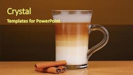  Presentation with fragrant - Cool new PPT theme with fragrant appuccino latte in glass cup and cinnamon on wooden table on brown background backdrop and a tawny brown colored foreground
