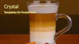  Presentation with fragrant - Audience pleasing presentation theme consisting of fragrant appuccino latte in glass cup with cinnamon and chocolate on wooden table on brown background backdrop and a tawny brown colored foreground