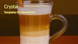  Presentation with fragrant - Cool new slide deck with fragrant appuccino latte in glass cup and cinnamon on wooden table on brown background backdrop and a tawny brown colored foreground