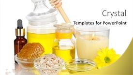  Presentation with oils - PPT theme enhanced with fragrant honey spa with oils and honey isolated on white background and a white colored foreground