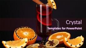  Presentation with fragrant - Presentation theme featuring fragrant mulled wine in glass with spices and oranges around on purple background background and a wine colored foreground
