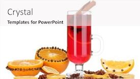  Presentation with fragrant - PPT theme featuring fragrant mulled wine in glass with spices and oranges around isolated on white background and a white colored foreground