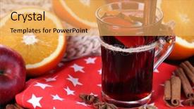  Presentation with mulled wine - Cool new PPT theme with fragrant mulled wine in glass on napkin close-up backdrop and a yellow colored foreground