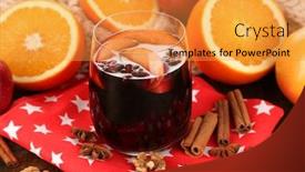  Presentation with fragrant - PPT theme enhanced with fragrant mulled wine in glass on napkin close-up background and a gold colored foreground