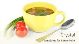  Presentation with fragrant - Beautiful presentation featuring fragrant-soup-in-cup-isolated backdrop and a soft green colored foreground