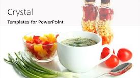  Presentation with fragrant - Colorful theme enhanced with fragrant soup in cup isolated on white backdrop and a white colored foreground