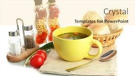  Presentation with fragrant - Colorful slide set enhanced with fragrant soup in cup isolated on white backdrop and a blonde colored foreground