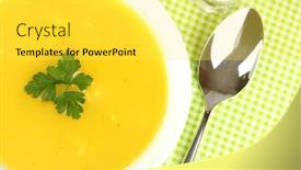  Presentation with green plate - Amazing theme having fragrant-soup-in-white-plate backdrop and a yellow colored foreground