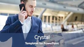  Presentation with airport terminal - Audience pleasing PPT theme consisting of fraight transport - business man using mobile phone backdrop and a ocean colored foreground