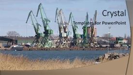 Presentation with dock - PPT theme with fraight transport - industrial dock with cranes background and a  colored foreground