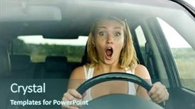  Presentation with self driving car - Colorful slide set enhanced with fraight transport - scared woman shouts driving backdrop and a ocean colored foreground