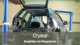  Presentation with body - Audience pleasing PPT theme consisting of frame - car in a body shop backdrop and a dark gray colored foreground