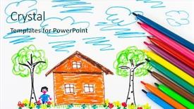  Presentation with abstract art - Beautiful presentation featuring cartoons frame - child's drawing and pens abstract backdrop and a cool aqua colored foreground