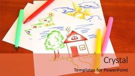  Presentation with sports table tennis two ping - Beautiful theme featuring cartoons frame - child's drawing and pens backdrop and a red colored foreground