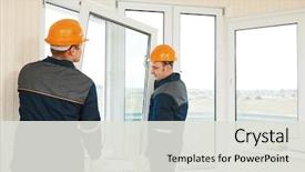  Presentation with windows - Beautiful theme featuring frame - windows installation workers backdrop and a light gray colored foreground