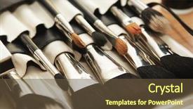  Presentation with makeup brushes and make up - Cool new theme with frame cosmetic - closeup of makeup tools backdrop and a tawny brown colored foreground