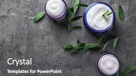  Presentation with body - Cool new PPT theme with frame cosmetic - glass jars with body cream backdrop and a dark gray colored foreground
