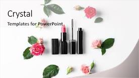 Presentation with white flowers of jasmine - PPT theme consisting of frame cosmetic - lipstick with mascara and beautiful background and a sky blue colored foreground