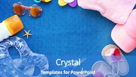  Presentation with brown bear baby shoes - Colorful presentation enhanced with frame cosmetic - set of baby beach accessories backdrop and a teal colored foreground