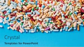  Presentation with medicines - PPT theme having frame-made-of-colorful-medicines background and a teal colored foreground